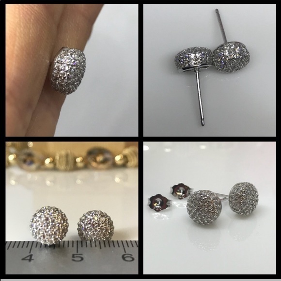 Micro paved dome silver earrings - Picture 1 of 5